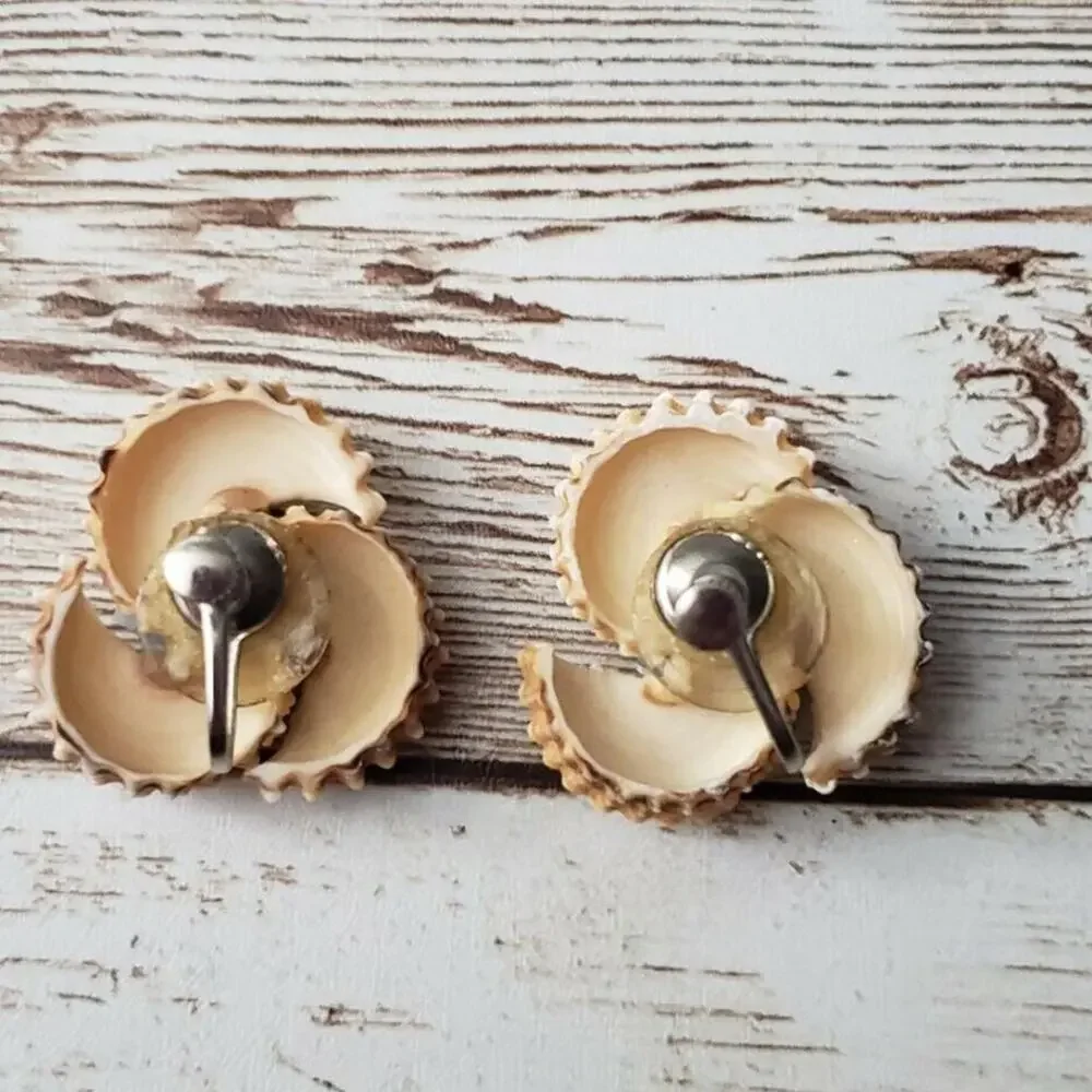 Vintage Screw On Earrings - Shell with Blue Detail